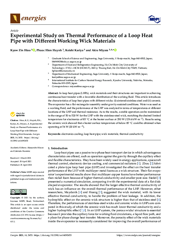 (PDF) Experimental Study on Thermal Performance of a Loop Heat Pipe ...