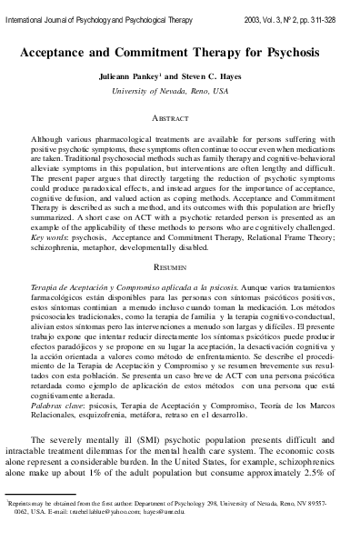 (PDF) Acceptance and commitment therapy for psychosis
