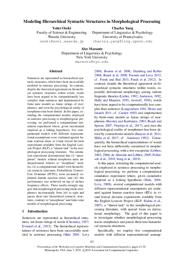 (PDF) Modeling Hierarchical Syntactic Structures in Morphological ...