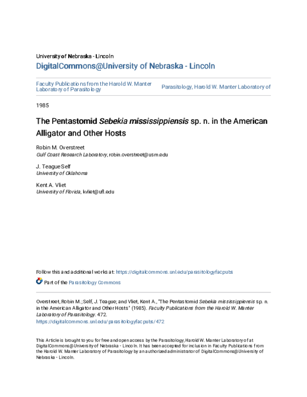 (PDF) The Pentastomid Sebekia mississippiensis sp. n. in the American ...