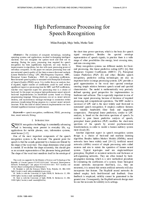 (PDF) High Performance Processing for Speech Recognition