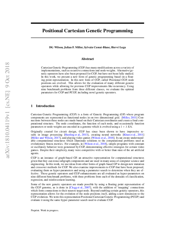(PDF) Positional Cartesian Genetic Programming