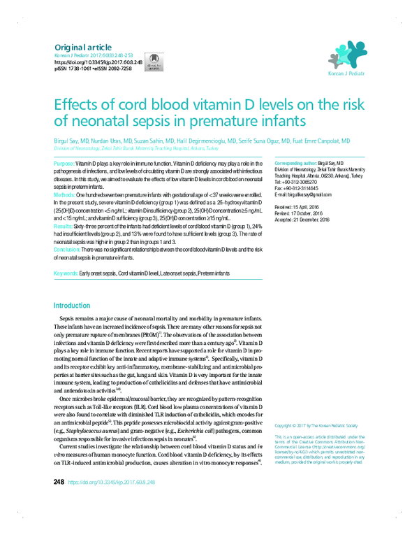 (PDF) Effects of cord blood vitamin D levels on the risk of neonatal ...