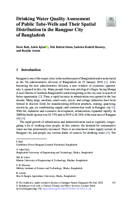 (PDF) Drinking Water Quality Assessment of Public Tube-Wells and Their ...