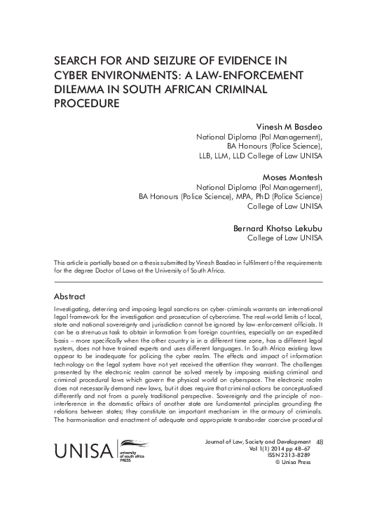(PDF) Search for and Seizure of Evidence in Cyber Environments: A Law ...