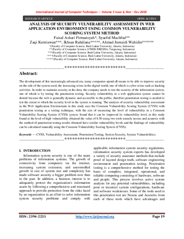 (PDF) Analysis of Security Vulnerability Assessment in Web Application ...