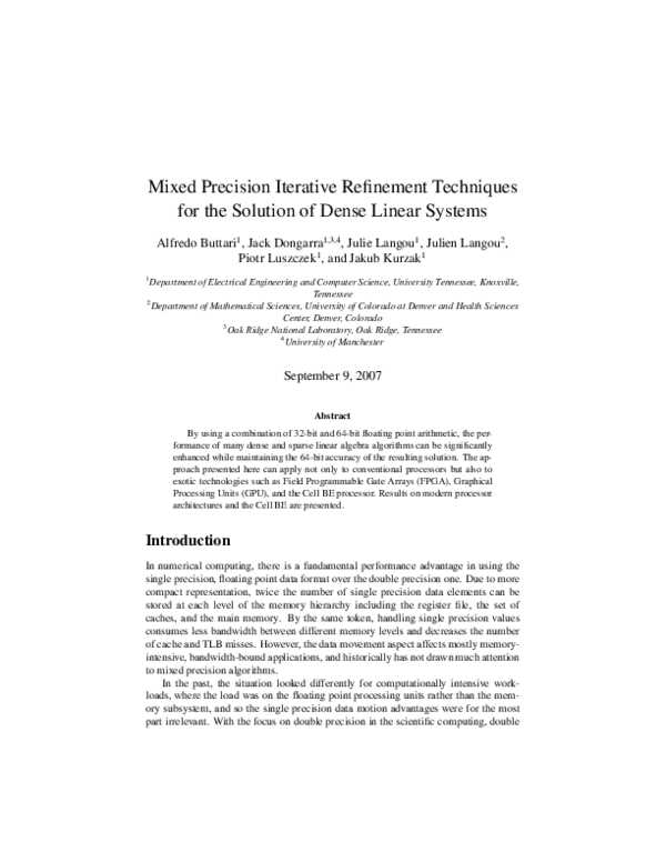 (PDF) Mixed precision iterative refinement techniques for the solution ...
