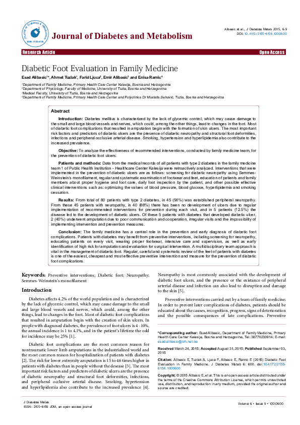 (PDF) Diabetic Foot Evaluation in Family Medicine | Enisa Ramic ...
