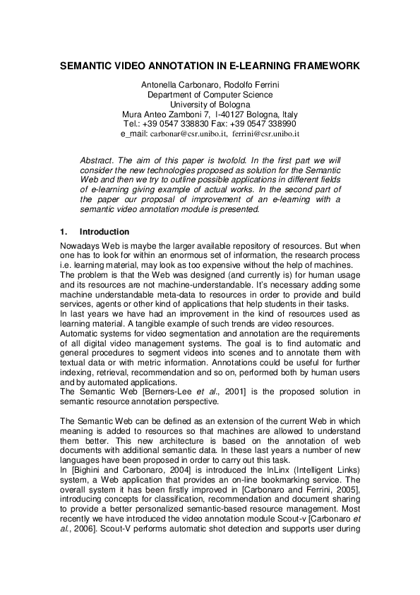 (PDF) Semantic Video Annotation in E-Learning Framework | Antonella ...