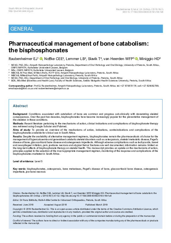 (PDF) Pharmaceutical management of bone catabolism: the bisphosphonates