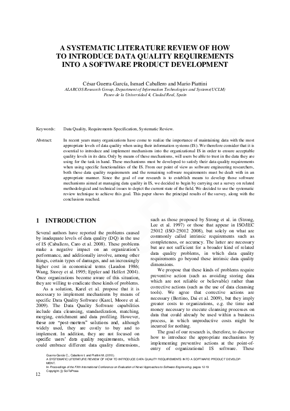 (PDF) A Systematic Literature Review of How to Introduce Data Quality ...