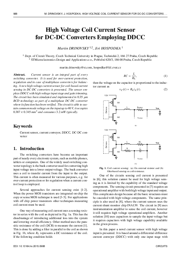 (PDF) High Voltage Coil Current Sensor for DC-DC Converters Employing DDCC