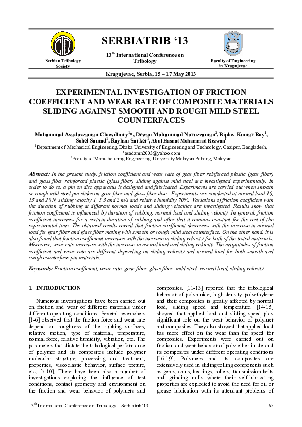 (PDF) Experimental Investigation of Friction Coefficient and Wear Rate ...