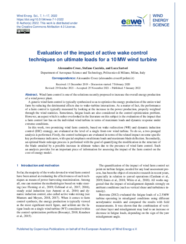 (PDF) Evaluation of the impact of active wake control techniques on ...