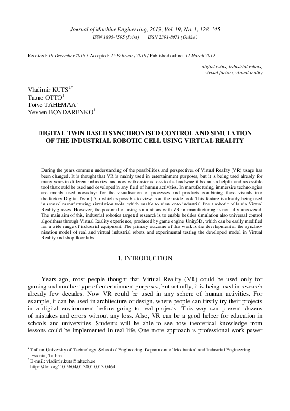 (PDF) Digital Twin Based Synchronised Control and Simulation of the ...