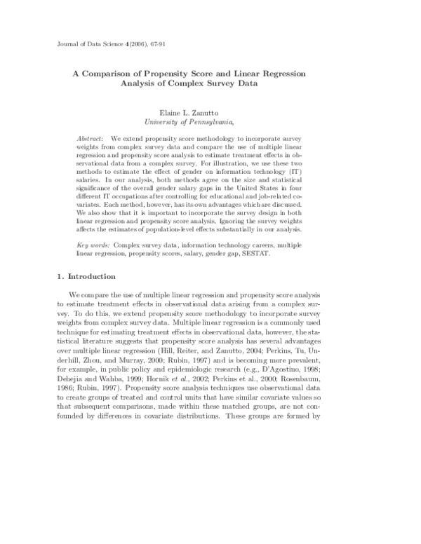 (PDF) A Comparison of Propensity Score and Linear Regression Analysis ...