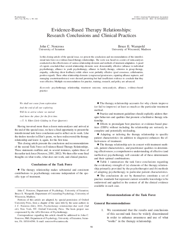 (PDF) Evidence-Based Therapy Relationships: Research Conclusions and ...