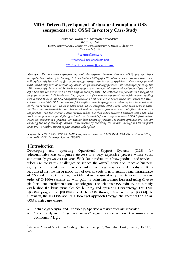 (PDF) MDA-driven development of standard-compliant OSS components: the ...
