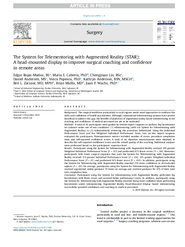 (PDF) The System for Telementoring with Augmented Reality (STAR): A ...