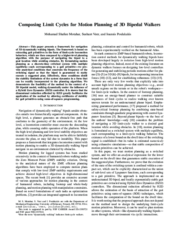 (PDF) Composing limit cycles for motion planning of 3D bipedal walkers