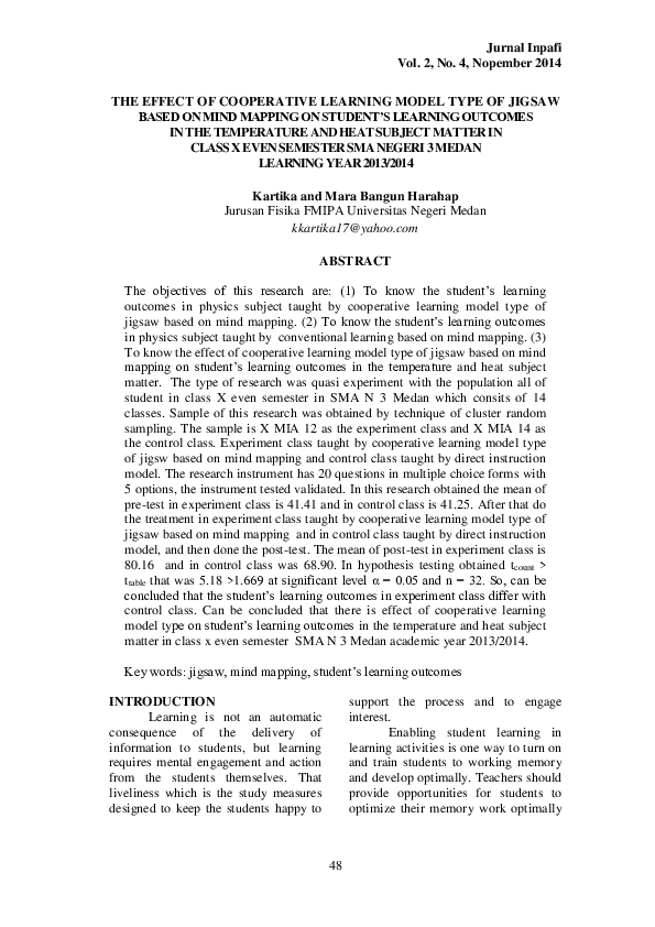 (PDF) The Effect of Cooperative Learning Model Type of Jigsaw Based on ...