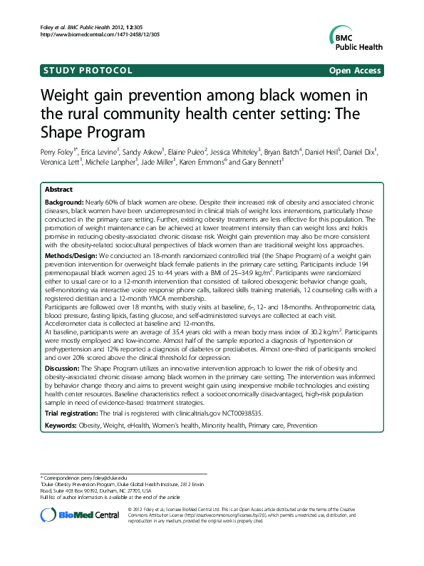 (PDF) Weight gain prevention among black women in the rural community ...
