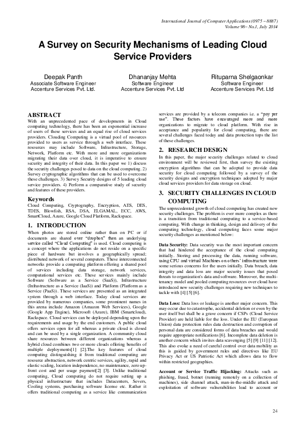 (PDF) A Survey on Security Mechanisms of Leading Cloud Service Providers