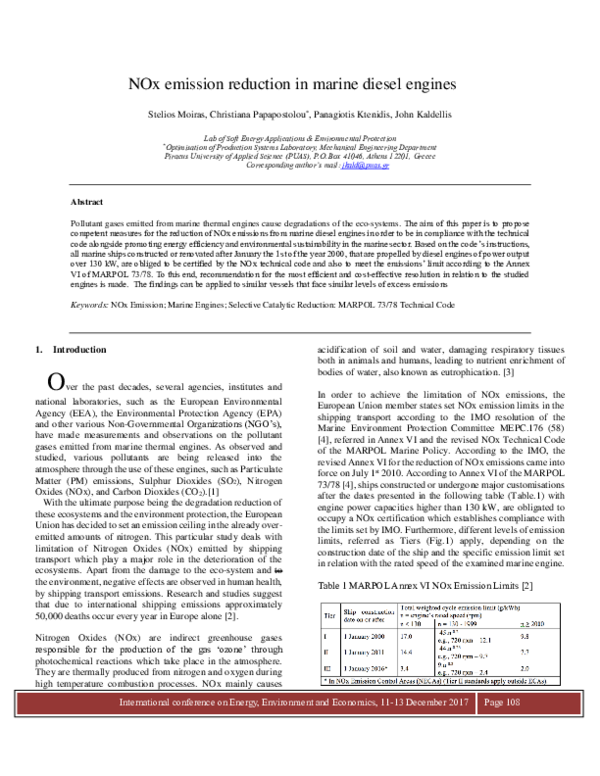 (PDF) NOx emission reduction in marine diesel engines