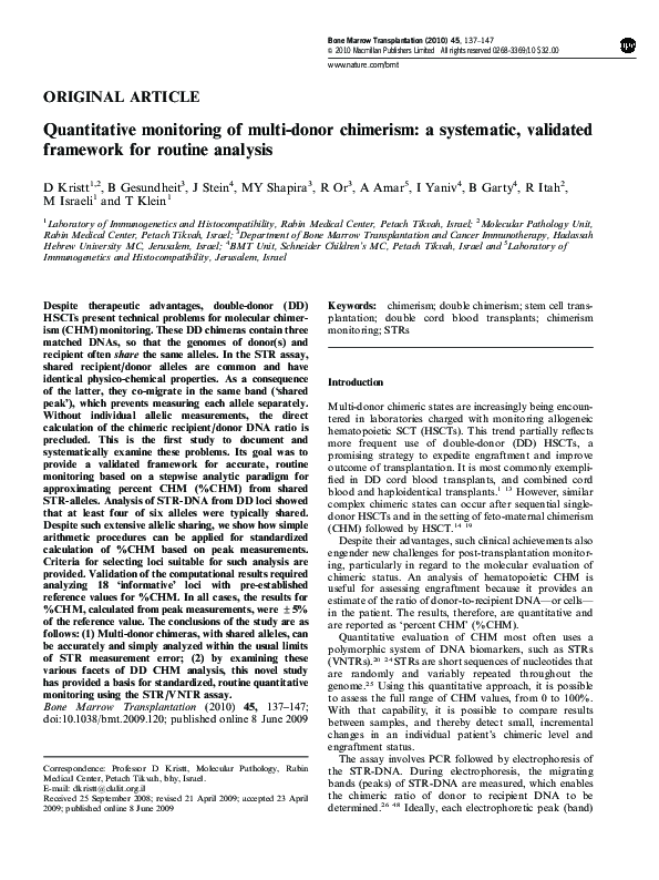 (PDF) Quantitative monitoring of multi-donor chimerism: a systematic ...