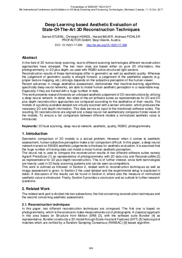 (PDF) Deep Learning based Aesthetic Evaluation of State-Of-The-Art 3D ...