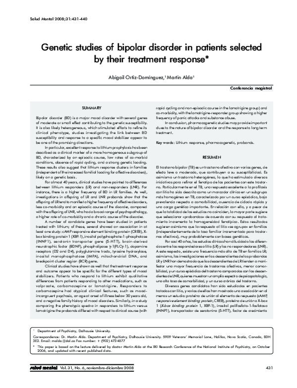 (PDF) Genetic studies of bipolar disorder in patients selected by their ...