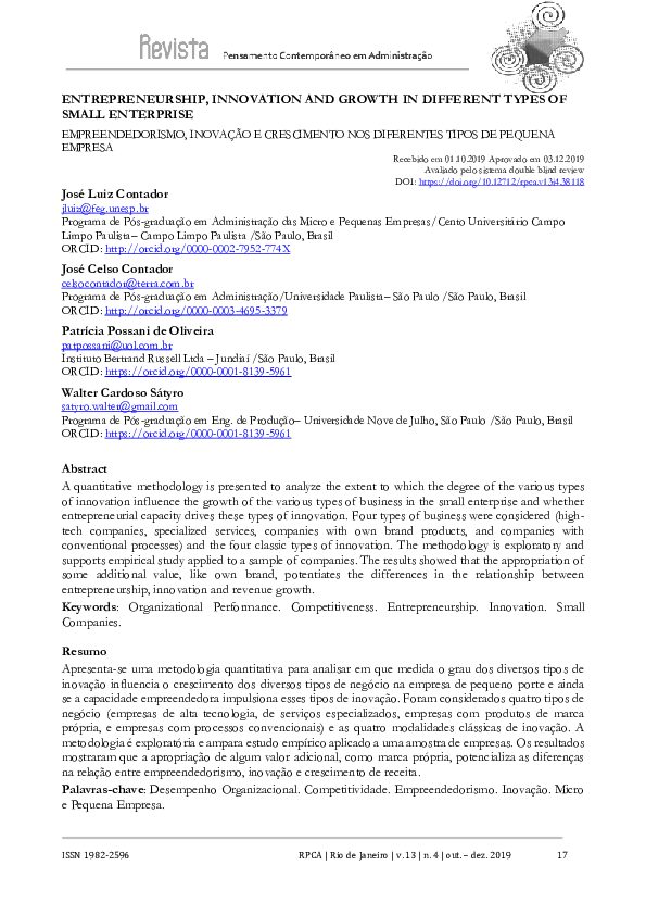 (PDF) Entrepreneurship, innovation and growth in different types of ...
