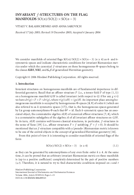 (PDF) Invariant f-structures on the flag manifolds SO(n)/SO(2