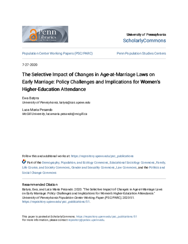 (PDF) The Selective Impact of Changes in Age-at-Marriage Laws on Early ...