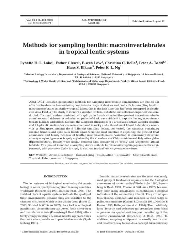 (PDF) Methods for sampling benthic macroinvertebrates in tropical ...