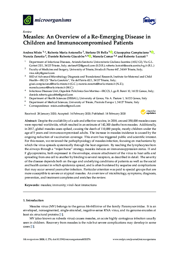 (PDF) Measles: An Overview of a Re-Emerging Disease in Children and ...