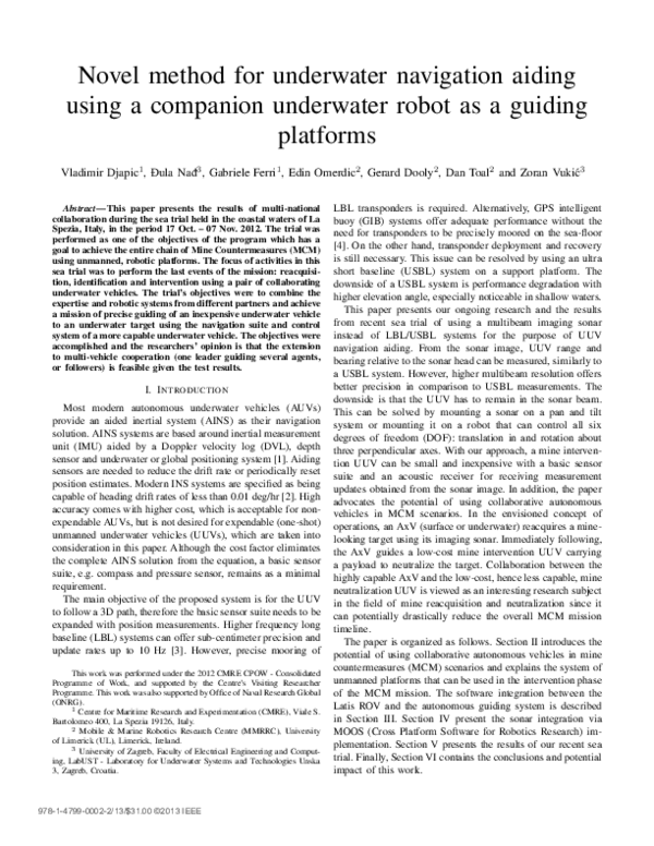(PDF) Novel method for underwater navigation aiding using a companion ...