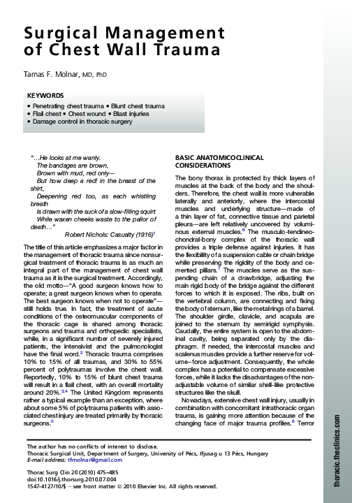 (PDF) Surgical Management of Chest Wall Trauma