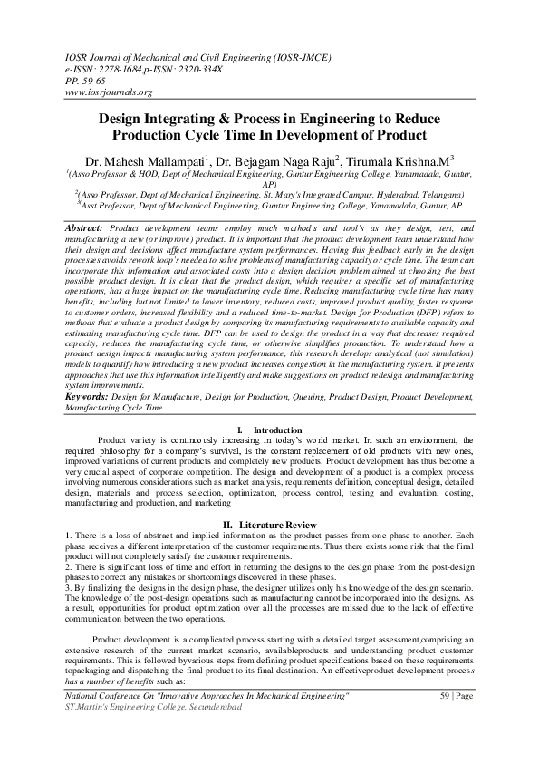 (PDF) Design Integrating & Process in Engineering to Reduce Production ...