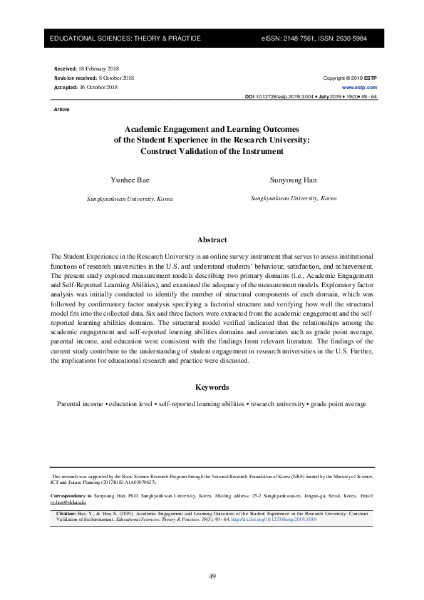 (PDF) Academic Engagement and Learning Outcomes of the Student ...