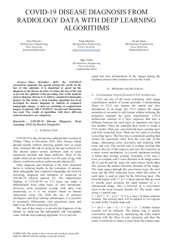 (PDF) Covid-19 Disease Diagnosis From Radiology Data With Deep Learning ...