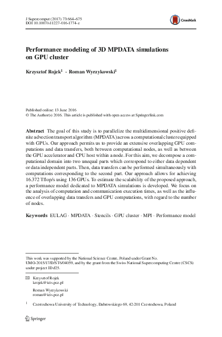 (PDF) Performance modeling of 3D MPDATA simulations on GPU cluster