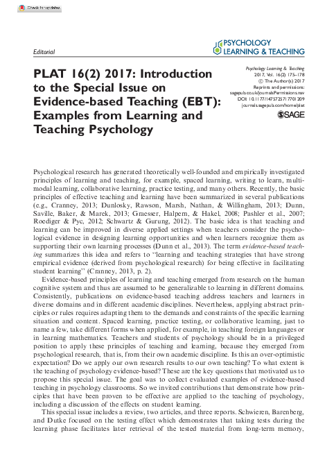 (PDF) PLAT 16(2) 2017: Introduction to the Special Issue on Evidence ...