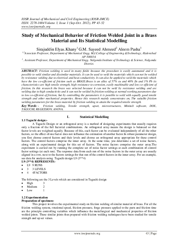(PDF) Study of Mechanical Behavior of Friction Welded Joint in a Brass ...