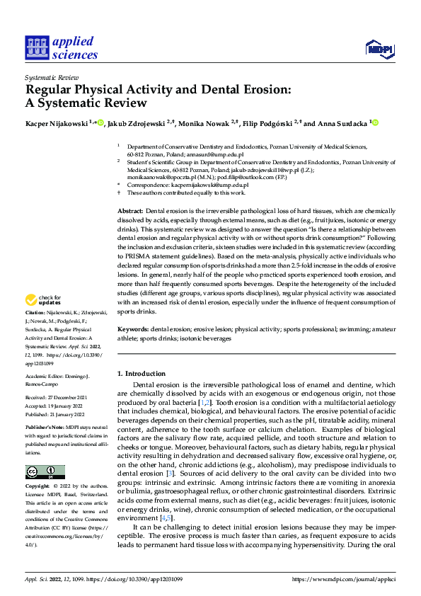 (PDF) Regular Physical Activity and Dental Erosion: A Systematic Review