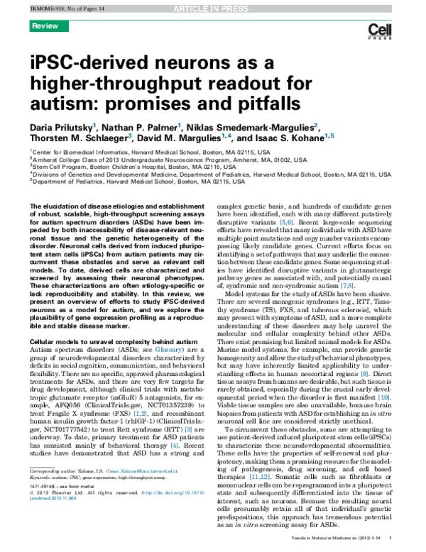 (PDF) iPSC-derived neurons as a higher-throughput readout for autism ...