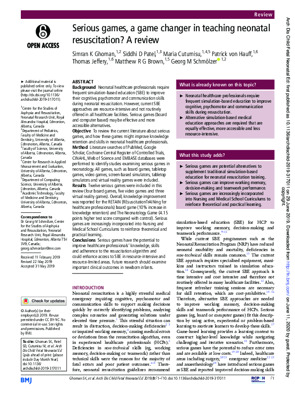 (PDF) Serious games, a game changer in teaching neonatal resuscitation ...