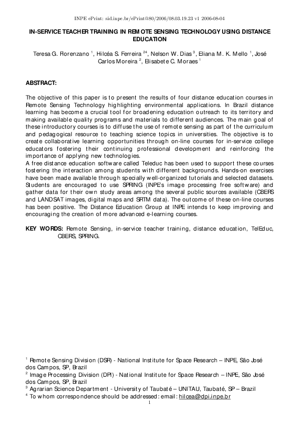 (PDF) In-Service Teacher Training in Remote Sensing Technology Using ...