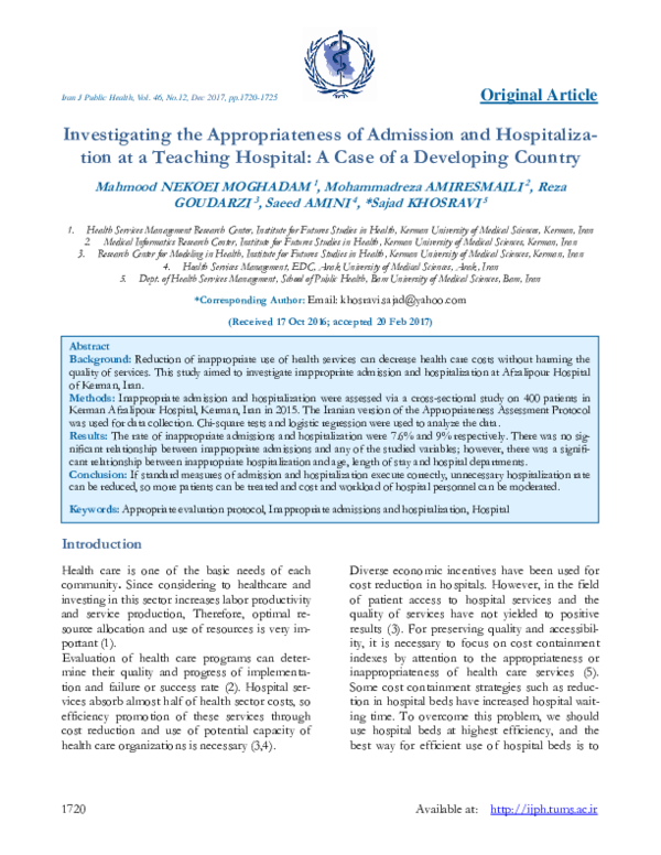 (PDF) Investigating the Appropriateness of Admission and ...