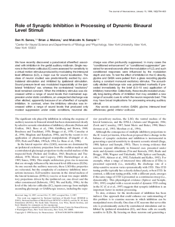 (PDF) Role of synaptic inhibition in processing of dynamic binaural ...